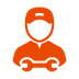 Orange icon depicting a person wearing a cap and holding a wrench.