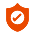 Orange icon of a shield with a check mark inside.
