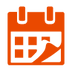 Orange icon depicting a calendar with a page being turned.