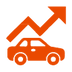 Orange icon depicting a car with an upward trending arrow above it.