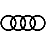 Audi logo featuring four interlocking rings in black, representing the brand.