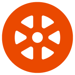 Orange icon depicting a car wheel or tire with a five-spoke design, representing vehicle wheels or tyre services.